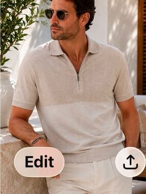 Boss Beige Short-Sleeve Zip Polo